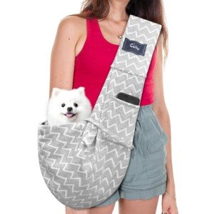 CUBY Puppy Dog Carrier, Pet Dog Sling Carrier for Small Medium Dogs Hands-free Sling Cat Carrier Comfortable Widen Shoulder Strap Double-sided Pouch Shoulder