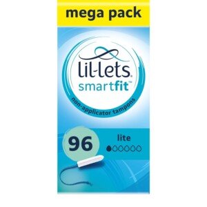 Lil-Lets Non-Applicator Lite Tampons X 96, (6 Packs of 16 Tampons), for Light Flow, 1 Droplet, Plant-Based, SmartFit Non-App Tampon