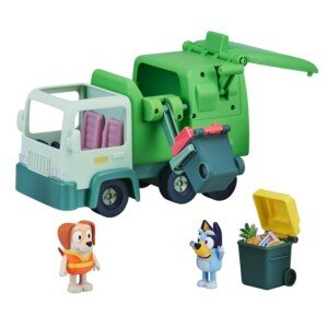 Bluey Garbage Truck Vehicle Playset With Two 2.5"-3" Official Collectable Character Action Figures With The Bin Man And 2 Rubbish Bin Accessories