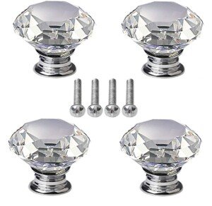 4 pcs Crystal Knobs, 40 mm Diamond Drawer Cabinet Door Pull Crystal Door Handles with Screws for Home Kitchen Office Chest Bin, Dresser