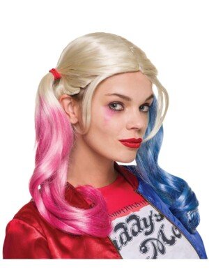 Rubies Official Harley Quinn Suicide Squad Wig for Adults – Blonde Pigtails with Pink & Blue Tips for Halloween