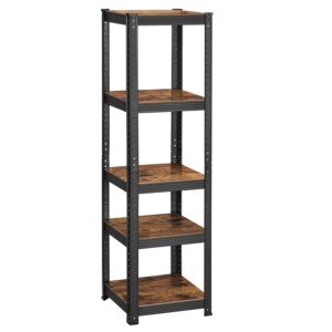 SONGMICS Shelving Unit, 37 x 37 x 150 cm, 400 kg Load Capacity (80 kg per Shelf), Industrial, Adjustable Storage Shelves, for Living Room, Kitchen, Garage, Rustic Brown and Black GLR037B01