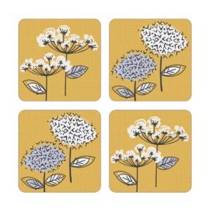Cooksmart Pack of 4 Drink Coasters | British Designed Eco Cork Drinks Coasters For Modern Homes | Coasters For Drinks For All Types of Cups & Mugs - Retro Meadow