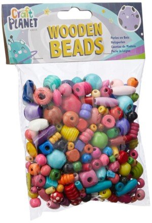 Craft Planet Wooden Beads For Crafts, Multicoloured, 100g, Art & Craft Fun For Kids, Crafting Basic Supplies, Embellishments, For Use In Home Or School, Creative Learning Toys, Bracelet Making, Cord