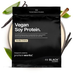 Protein Works | Vegan Soy Protein - Black Innovation, Premium Soy Protein Isolate, Low Fat, No Added Sugar, 27g Protein, 100% Plant-Based Nutrition, Vanilla Crème, 33 Servings, 1kg