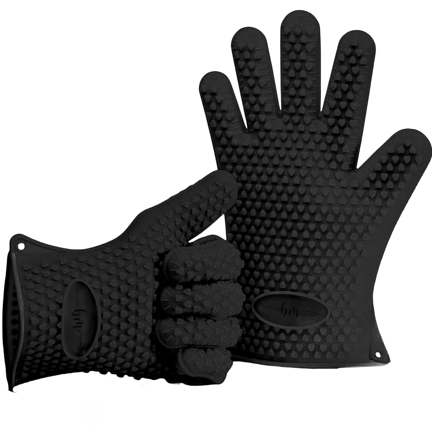 2 Silicone Oven Mitts for Kitchen, BBQ Gloves, Set, Pair, Pot Holders, Oven Gloves Heat Resistant Black