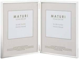 Maturi Silver Plated Double Photo Frame - Thin Edge Portrait, 6 x 8-inch (15 x 20cm)