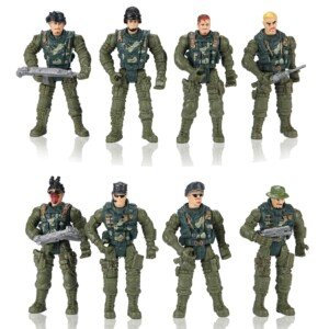Hautton 8 Pack Toy Army Men Set, Plastic Military Action Figures Combat Battle Playset Bucket with Soldiers,weapon for Boys Kids Children