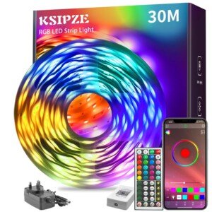 KSIPZE 30m Led Strip Lights RGB Music Sync Color Changing, Led Lights with Smart App Control Remote, Lights for Bedroom Lighting Flexible Home Decoration