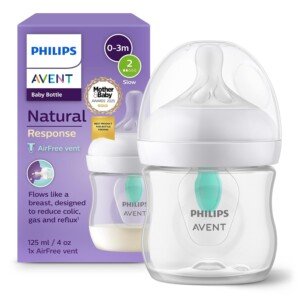 Philips Avent Natural Response Baby Bottle - 125ml Baby Milk Bottle with AirFree Vent, BPA Free for Newborn Babies Aged 0 Months+ (Model SCY670/01)