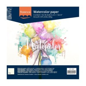 Vaessen Creative Florence Watercolour Paper 12x12 in Ivory, 300 GSM, Artist Grade Quality, Smooth Surface, 10 Sheets for Scrapbooking, Painting, Handlettering, Art Projects, 12 x 12"