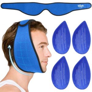 Hilph Wisdom Teeth Ice Pack Head Wrap, Face Ice Pack for Jaw Pain & TMJ Relief, Adjustable Hot Cold Compress with 4 Reusable Gel Packs for Oral Surgery Recovery, Tooth Extraction, Teeth Removed - Blue