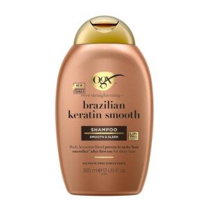 OGX Ever Straightening with Brazilian Keratin Smooth Shampoo, Smooth & Sleek, Makes Hair Smoother After the First Use, for Shiny Hair, Sulfate Free, 385ml