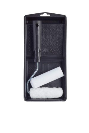 Harris Essentials Mini Roller Set, Walls & Ceilings, Tray and Frame, 4” Emulsion & Gloss Roller Sleeves