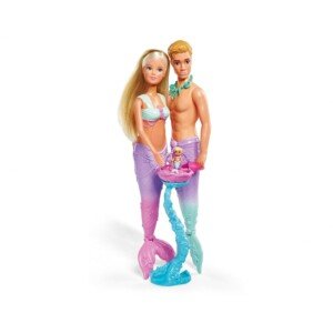 Simba 105733524 Steffi Love Mermaid Family, doll as pregnant mermaid with Kevin as a merman, with baby bed, 29 cm dress-up, toy dolls, for children from 3 years