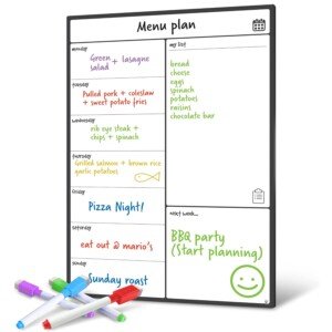Smart Panda A3 Magnetic Whiteboard Fridge Calendar - Meal Planner and Shopping List White Board - Memo Board and Family Planner Notice Board - Weekly