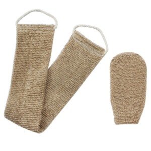Homgaty Hemp Back Scrubber, 100% Natural Exfoliating Back Strap with Mitt, Exfoliating Loofah Back Scrubber with Handles for Shower Bath Men and Women (Brown)