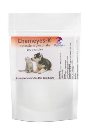 Chemeyes - K Potassium Gluconate Supplement for Dogs & Cats - Swallow or Sprinkle Capsules (468mg) - Supports Normal Kidney Function & helps to Maintain Healthy Potassium Levels - 100 Capsules