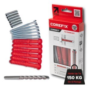 6 x 100mm TV Wall Fixings With Drill Bit Included - Plasterboard Over Blockwork Wall Plugs And Screws For Hanging Wall Mounted TVs - Reinforced Steel Core Holds 150kg on 6 Fixings