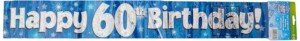 9ft Banner Happy 60th Birthday Blue Holographic