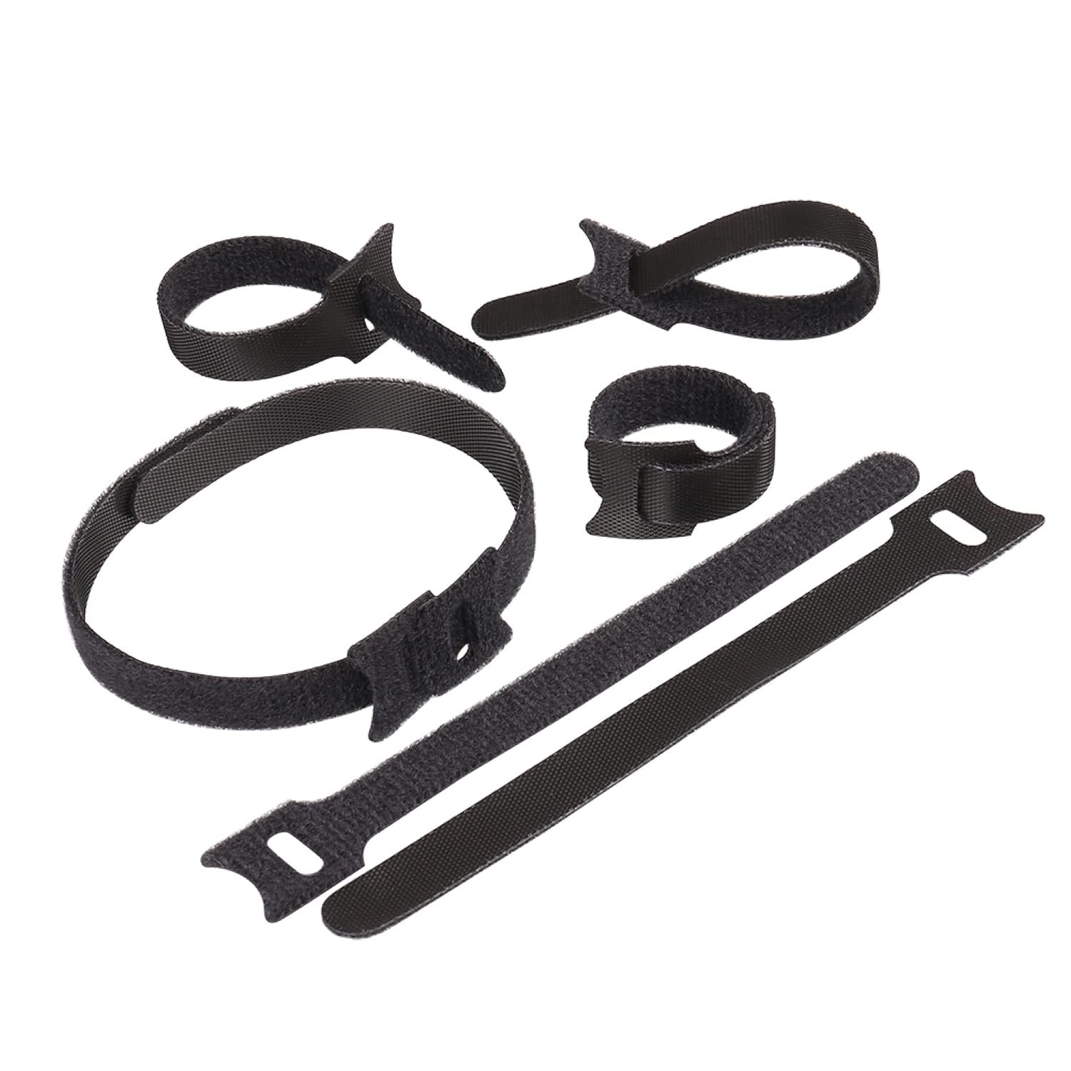 H&S Reusable Cable Ties 50pcs Straps – Adjustable Releasable Tidy Wrap Hook and Loop Long Large Strong Black for PC Computer Electronics – Reusable Hook and Loop Straps – Computer Cable Organiser Ties