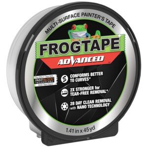 Front view of Frog Tape Green Advanced Painters Masking Tape Multi-Surface with PAINTBLOCK by Frog Tape showing its packaging.