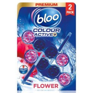 Bloo Colour Active Toilet Rim Block Fresh Flowers with Anti-Limescale, Cleaning Foam, Dirt Protection and Extra Freshness - 2 x 50g