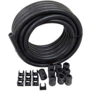 10mtr 20mm Black Flexible Conduit with Glands and Clips for Cable Protection Indoor or Outdoor Contractor Pack