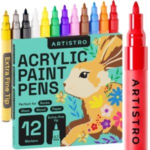 ARTISTRO Acrylic Paint Markers for Rock Painting, Glass, Canvas, Wood, Plastic, Fabric, Metal, Leather, Ceramic. 12 Paint Pens Extra Fine Tip (0.7mm) Non-Toxic Odourless