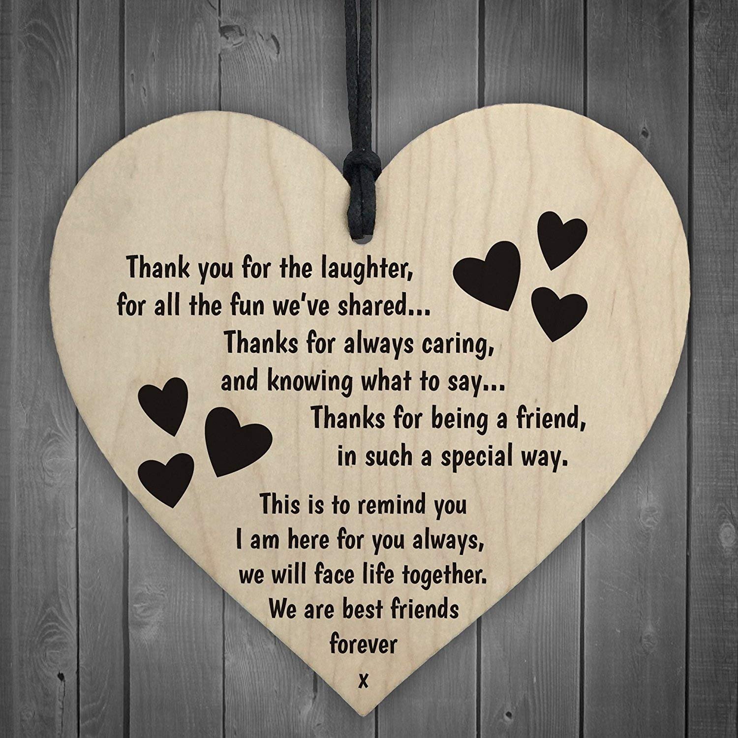Red Ocean Best Friends Forever Wooden Hanging Heart Friendship Love Gift - Thank You Sign