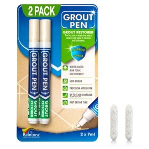 Twin Pack (CREAM) Grout Pen - Designed for restoring tile grout in bathrooms & kitchens