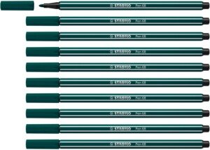 STABILO Pen 68 - Premium Fibre-Tip Pen - Pack of 10 - Turquoise Green