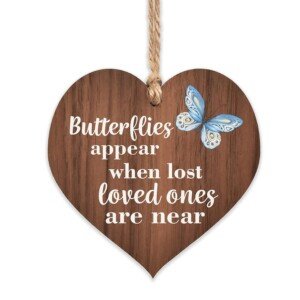 Butterflies Appear When Loved Ones Are Near Wooden Hanging Heart Memorial Plaque Shabby Chic Gift Sign
