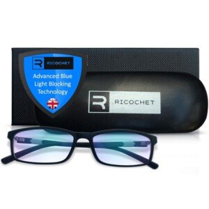 Ricochet® Blue Light Blocking Glasses -UK Designed Technologically Advanced Blue Light Glasses for Computer or Gaming Safety. Unisex Designer Glasses in Cool Graphite Black