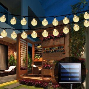 60 LED Solar Garden Lights 36feet Outdoor Waterproof Solar Powered Crystal Ball String Lights for Patio,Chrismas Tree,Parties,Warm White,36feet