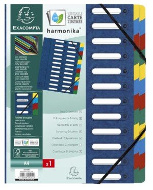 Exacompta - Ref 55242E - Harmonika Multipart File - 24.5 x 32cm in Size, Suitable for A4 Documents, 24 Multi-Coloured Tabbed Sections, Premium Pressboard Cover - Blue Cover
