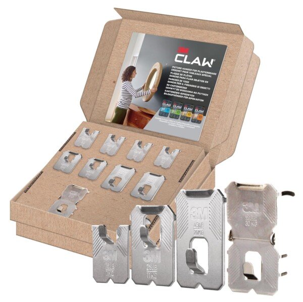 Front view of 3M CLAW Plasterboard Picture Hanger Assorted Pack - 9 Hooks for Heavy Items, mirrors & home décor, by 3M CLAW.
