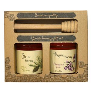 Melissokomiki Dodecanese Greek Honey Gift Set with Dipper – Raw Thyme 130g & Pine 130g – Premium Artisan Honey from Rhodes