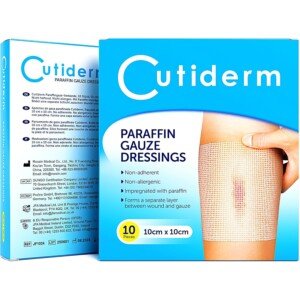 Cutiderm Sterile Paraffin Gauze Dressing 10cm x 10cm Pack of 10 - Suitable for Superficial and Partial Thickness Burns, Skin Loss Wounds, abrasions and Traumatic Injuries