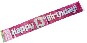 9ft Banner Happy 13th Birthday Pink holographic