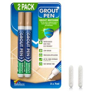 Twin Pack (BEIGE) Grout Pen - Designed for restoring tile grout in bathrooms & kitchens