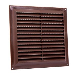Map Plastic Louvre Air Vent with Flyscreen, for Openings 9" x 9" (229mm x 229mm), Triple Brick Grille Cover for Interior & Exterior Use, Brown