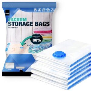 KEPLIN Vacuum Storage Bags | Maximise Space and Clothes, Bedding, Towels, Duvet & Pillow | Space Saver Air Suction Bag with Secure Double Zip + Valve | 6 Pack X-Large (80cm x 100 cm)