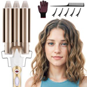 3 Barrel Hair Wavers for Long/Short Hair, 22 mm Hair Curler Mermaid Crimper with 2 Temperature Control, Wave Curling Wand for Hair Styling Appliances
