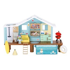 Bluey Beach Cabin Playset, With Exclusive Figure With Goggles. Includes 10 Play Pieces and Sticker Sheet