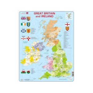 Larsen Puzzles K18 Great Britain & Ireland Political Map Jigsaw Puzzle 48 Pieces - Educational Map Puzzle for Kids & Adults - Boxless Tray & Frame Stocking Filler