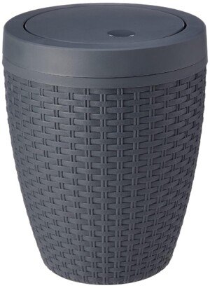 Addis Faux Rattan Round Swing Lid Bathroom Bin, Charcoal, 517488
