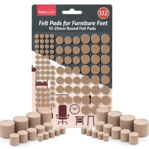 SOL 132pk Felt Pads for Furniture Feet Round 10 to 25mm Sizes Suitable for Chair Table Sofa Legs Self Adhesive Floor Protectors for Hardwood Laminate Tile and Vinyl Surfaces