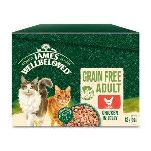 James Wellbeloved Adult Grain-Free Chicken in Jelly 12 Pouches, Hypoallergenic Wet Cat Food, Pack of 1 (12x85 g)