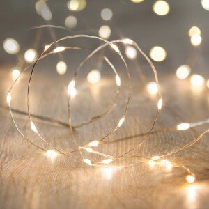 Lights4fun Indoor Fairy Lights Battery Operated String Lights 2.45m 50 LED Warm White Micro Silver Wire Twinkle Lights for Indoor Bedroom Wedding Party Outdoor Garden Decorations